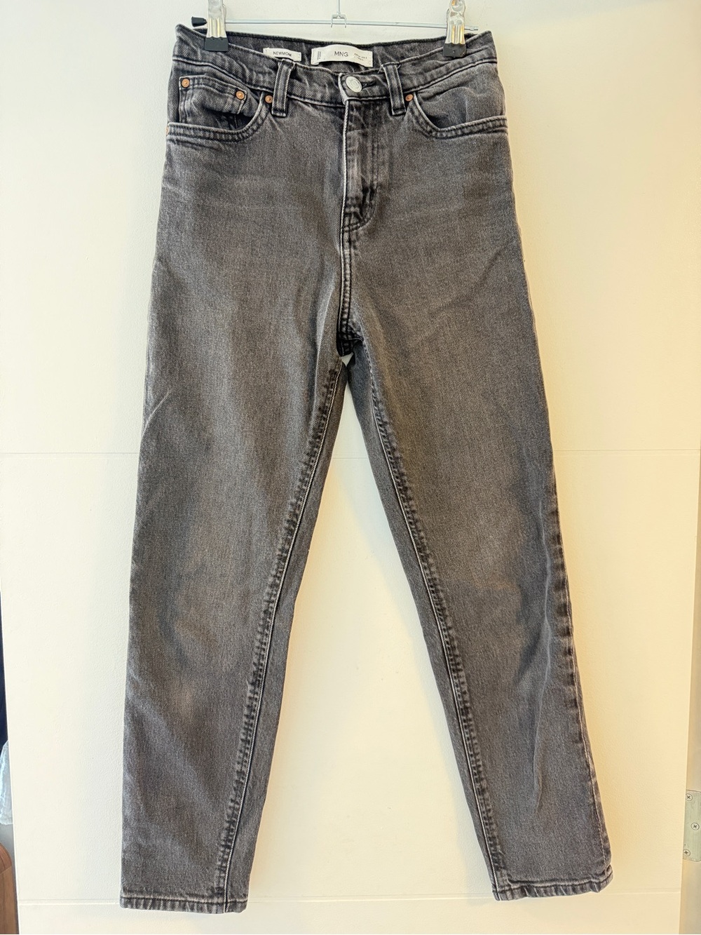 Mango Newmom High Rise Mom Jeans Washed Black Grey Denim Size 2